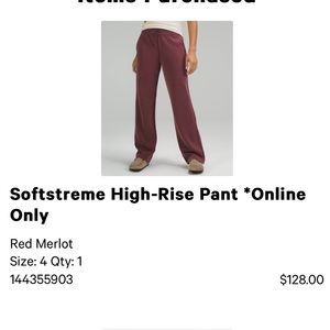 Lululemon Softstreme High Rise Pant